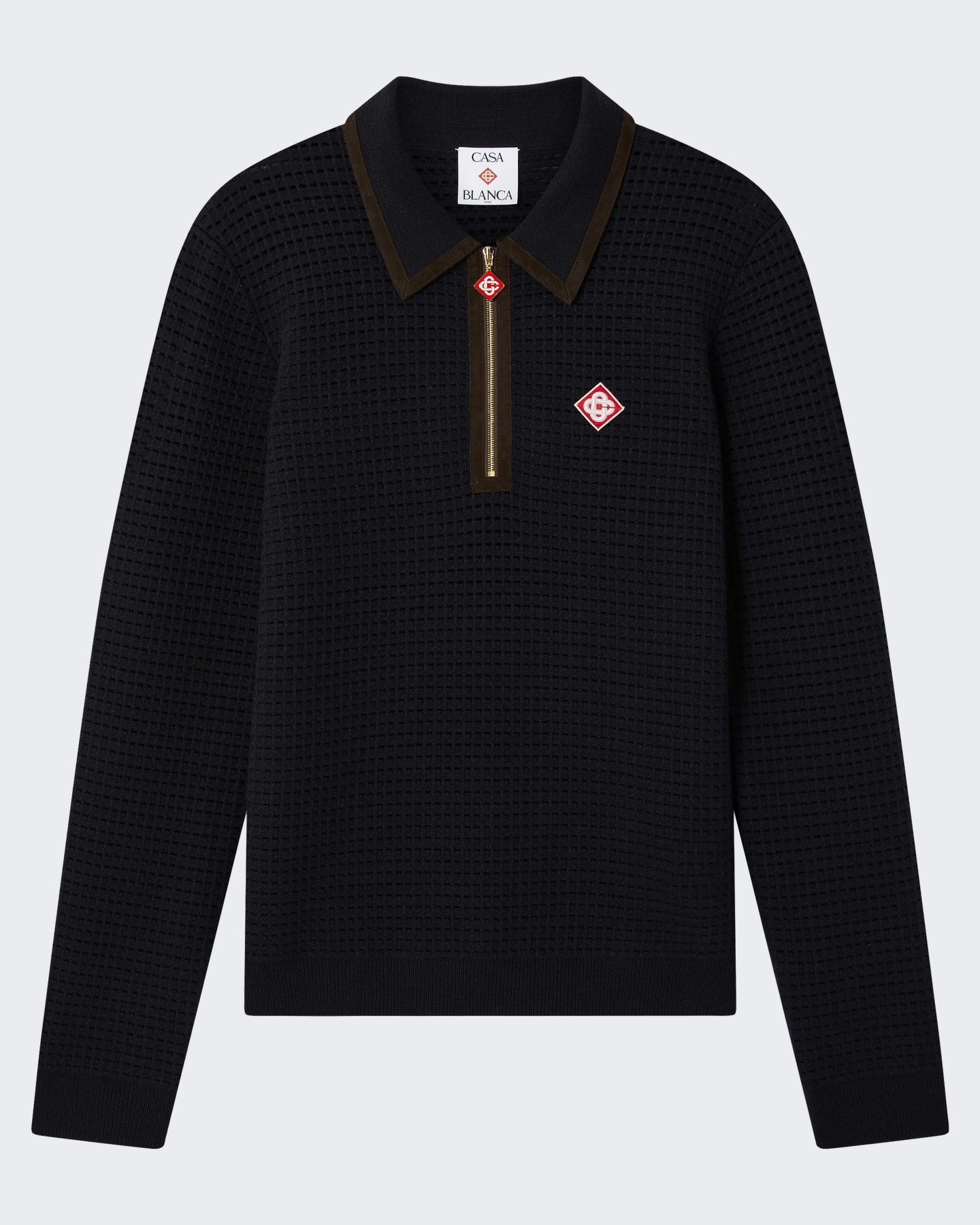 Heren Waffle Stitch Ls Polo Shirt Blauw