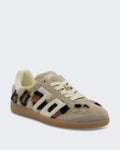 Damen Mohair sneaker met leopard print Kameel/Boter