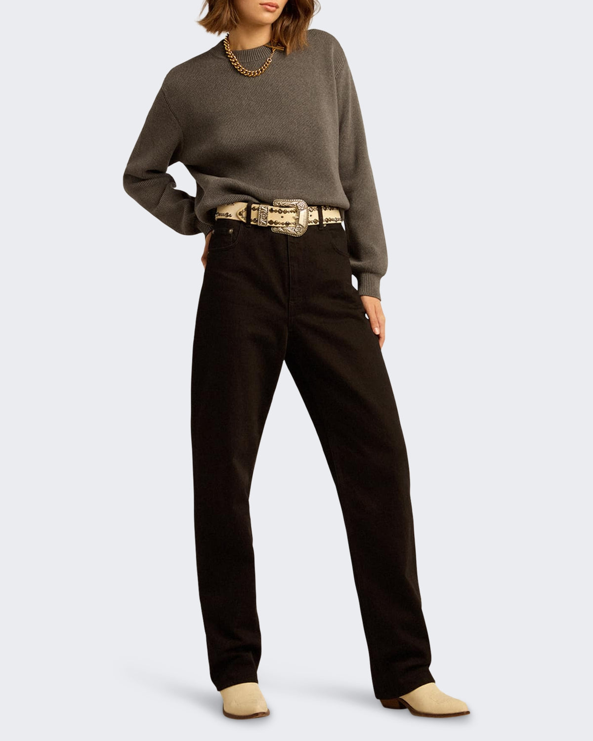 Dames Boyfriend Knit Crew Neck Grijs
