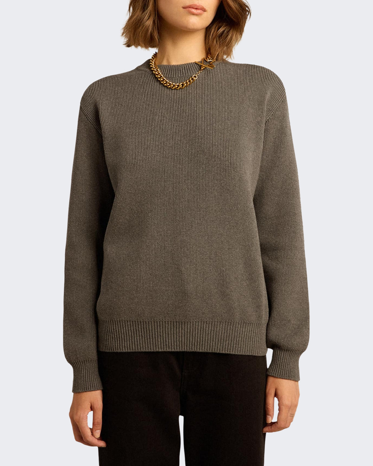 Dames Boyfriend Knit Crew Neck Grijs