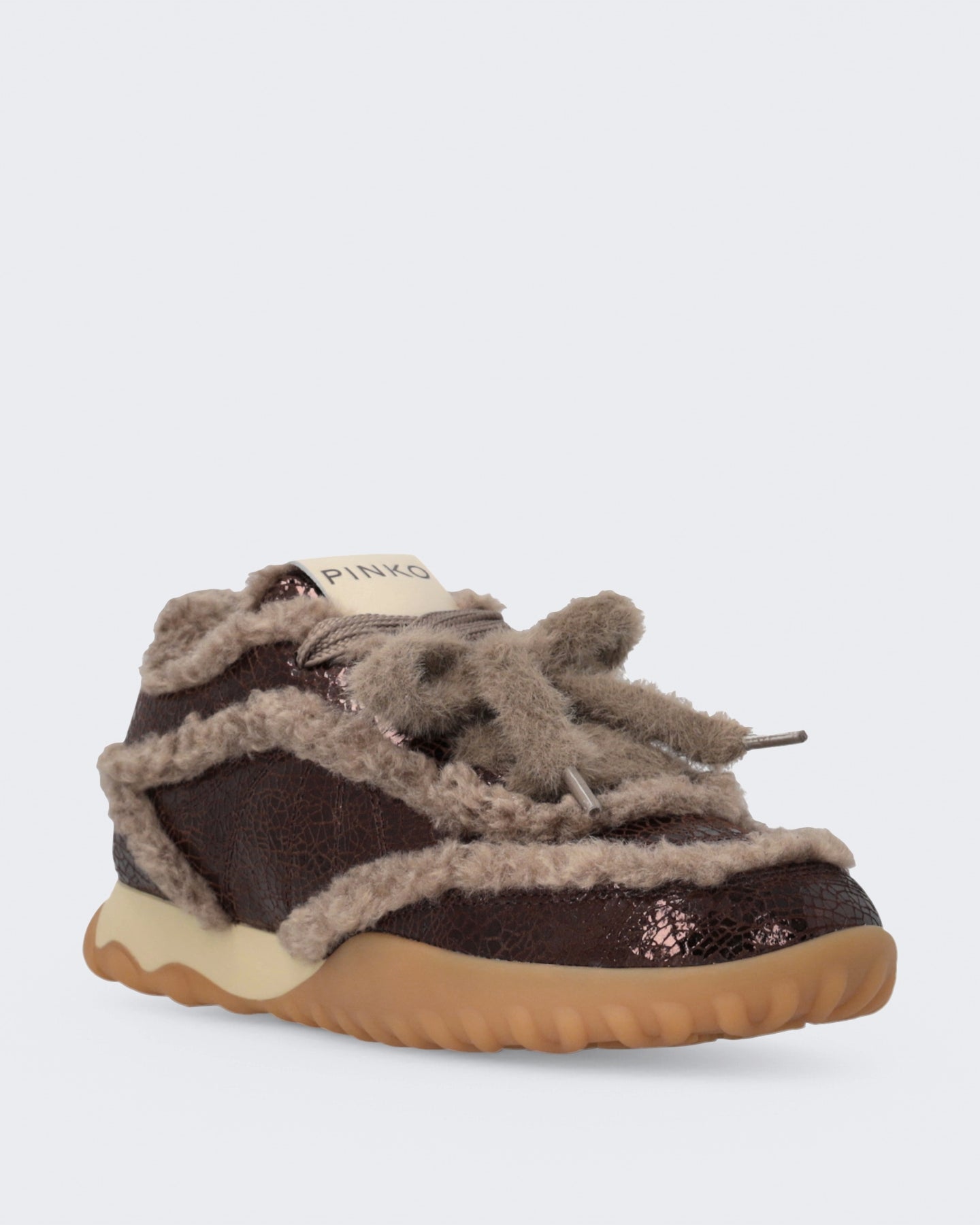 Damen Gea sneaker met craquelé en bont Braun