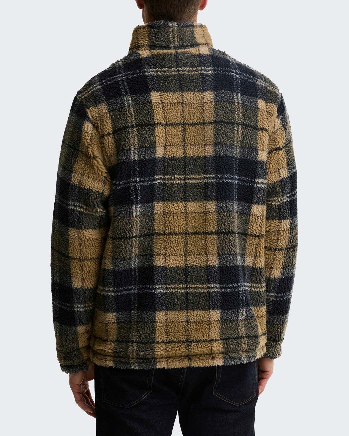 Herren Fleece sweater met rits en ruitmotief Grün