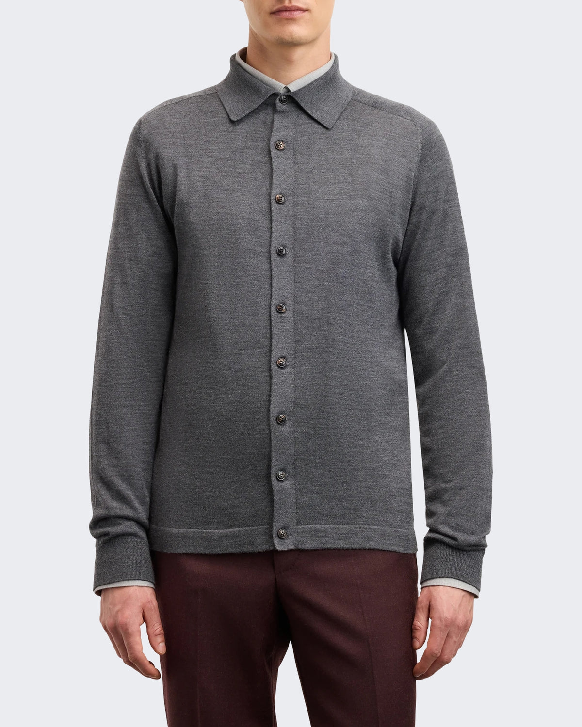 Herren Fijngebreid Strick Pullover in Grau