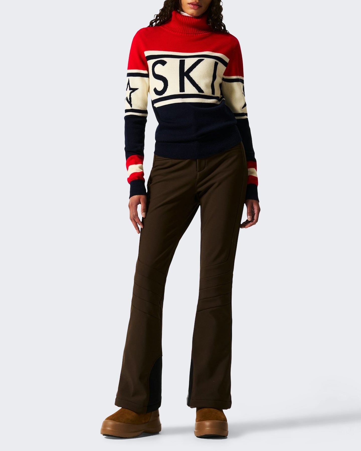 Damen Schild gebreide sweater Rot en Blau