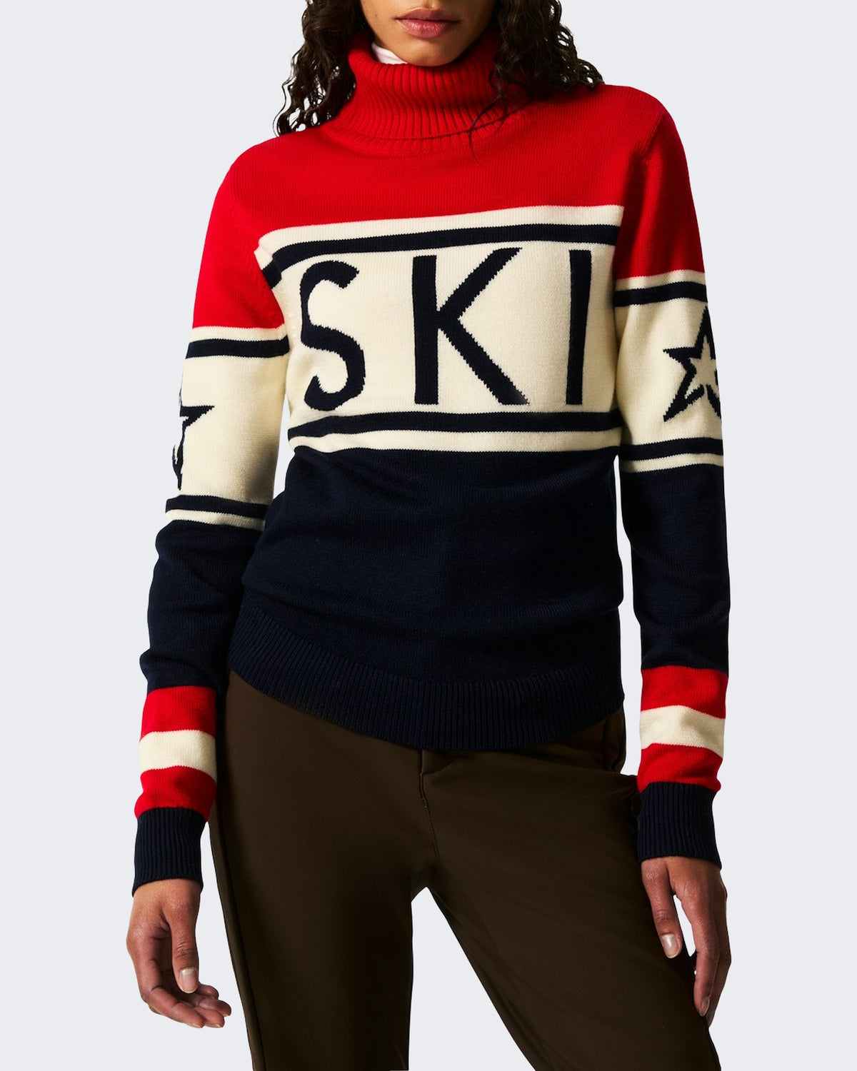 Damen Schild gebreide sweater Rot en Blau