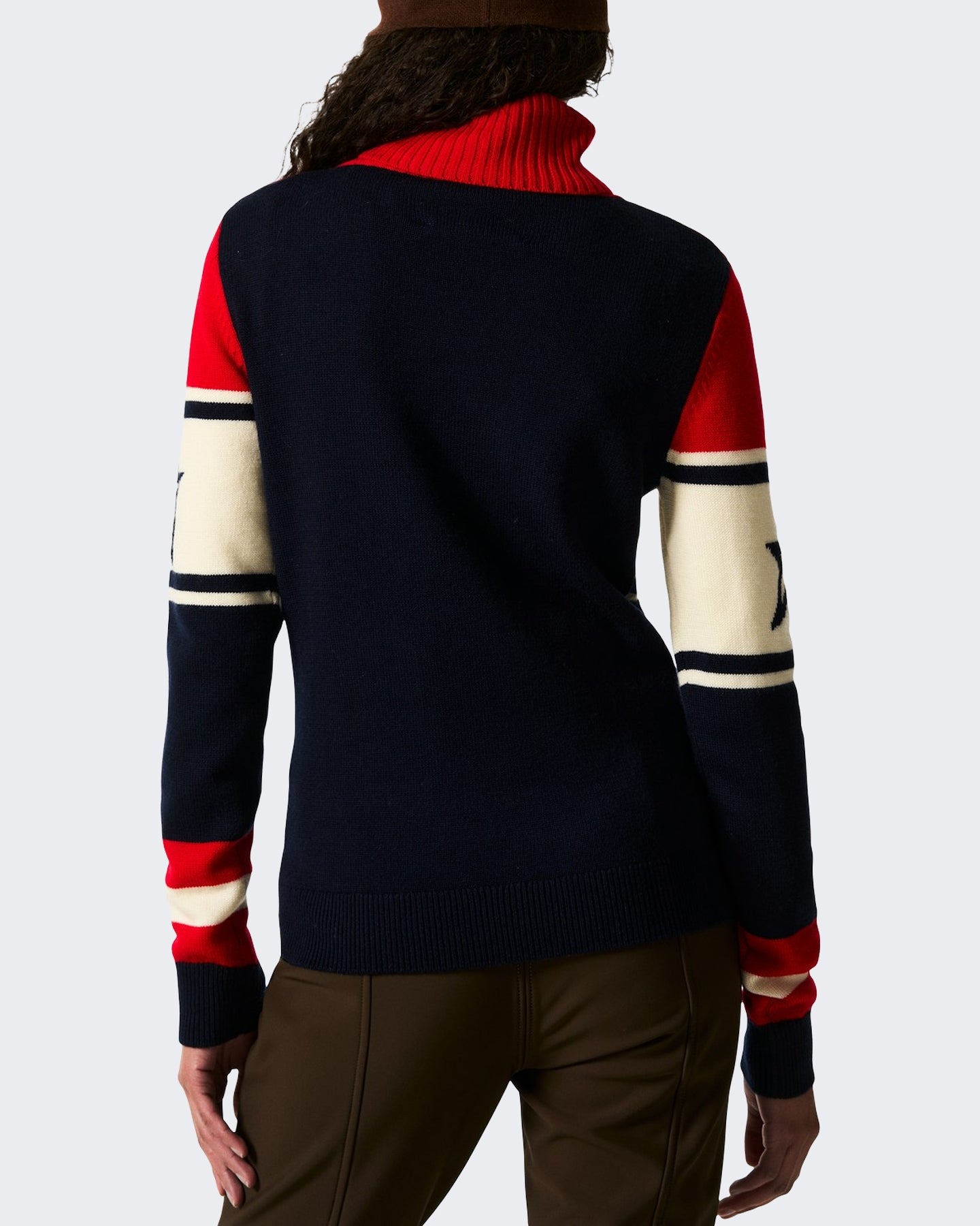 Damen Schild gebreide sweater Rot en Blau