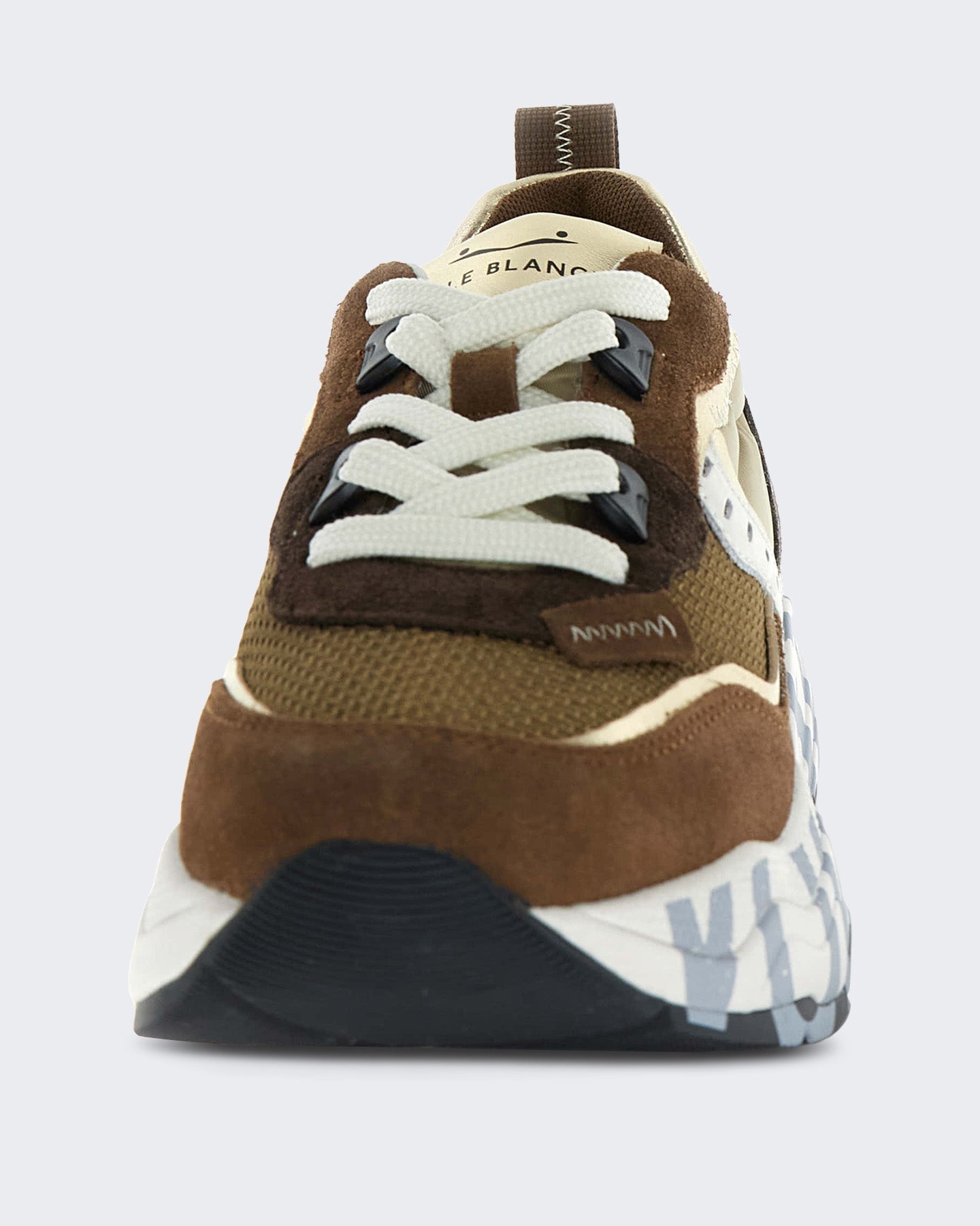 Dames Leren sneaker met vetersluiting Bruin