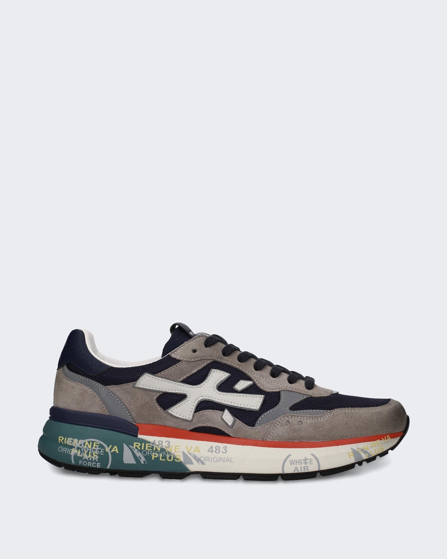 Heren Sneaker met blauw grijs en rood kleurblok