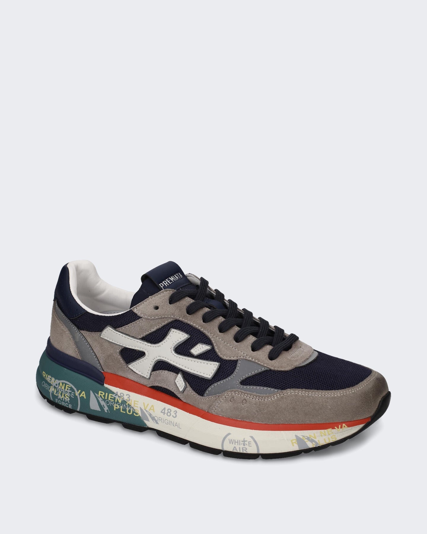 Heren Sneaker met blauw grijs en rood kleurblok