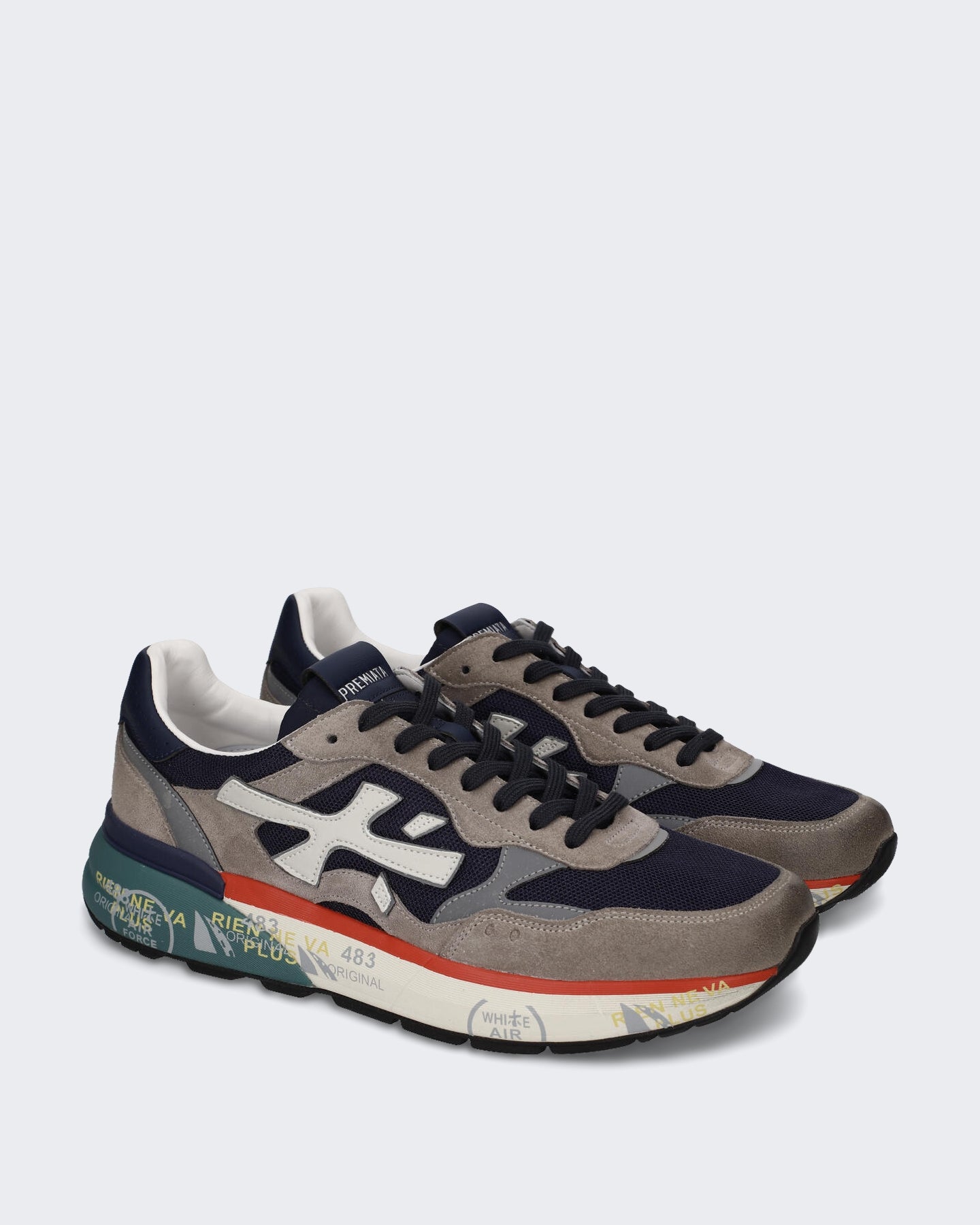 Heren Sneaker met blauw grijs en rood kleurblok