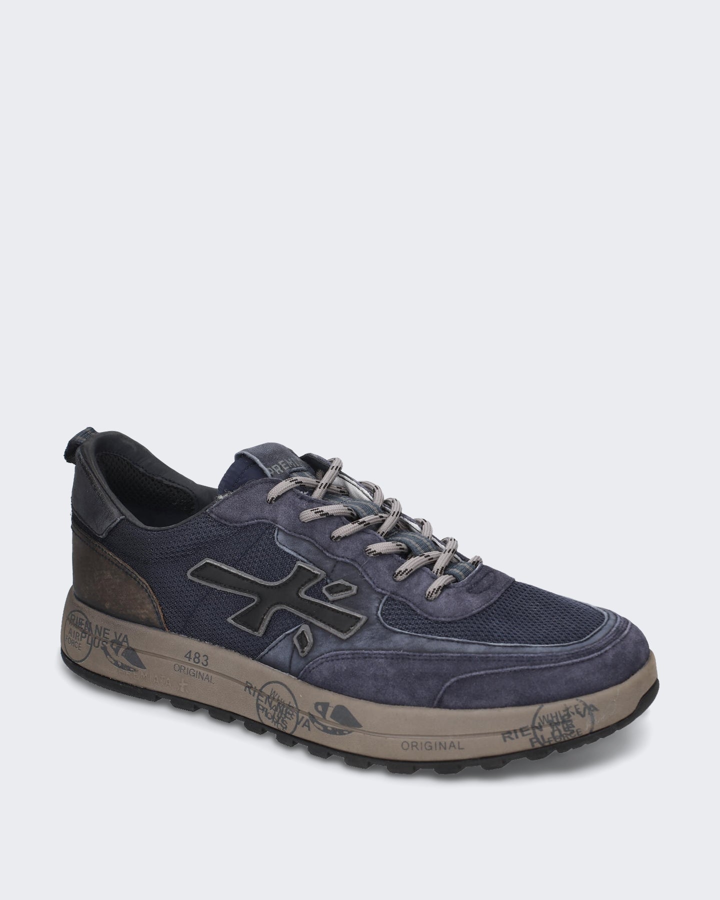 Heren Donkerblauwe sneaker met vetersluiting Blauw
