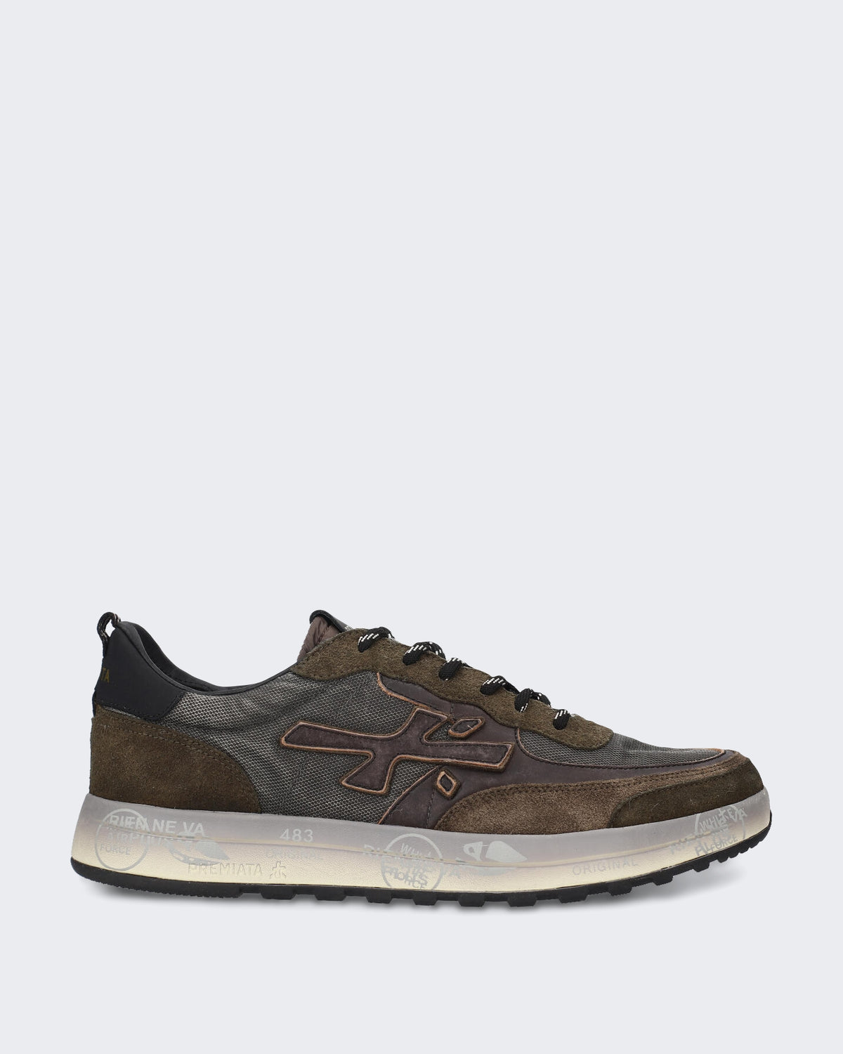 Heren Leren sneaker met multicolor details Bruin