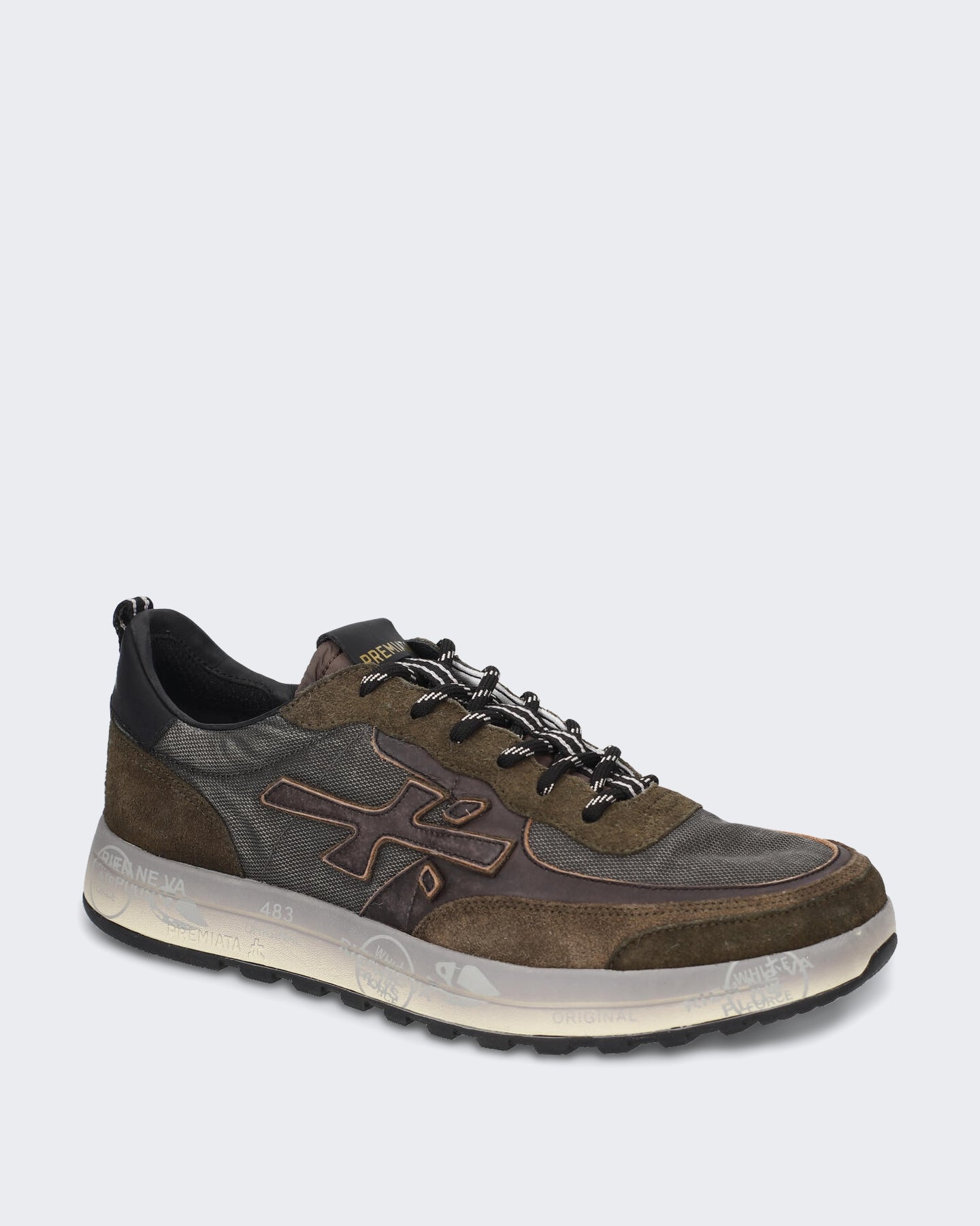 Heren Leren sneaker met multicolor details Bruin