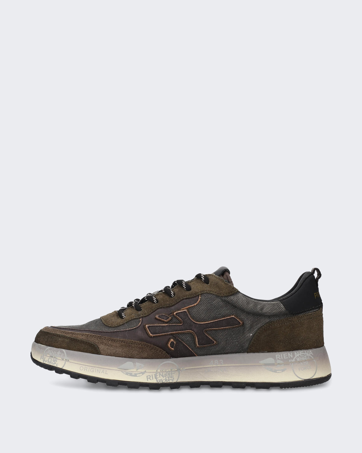 Heren Leren sneaker met multicolor details Bruin