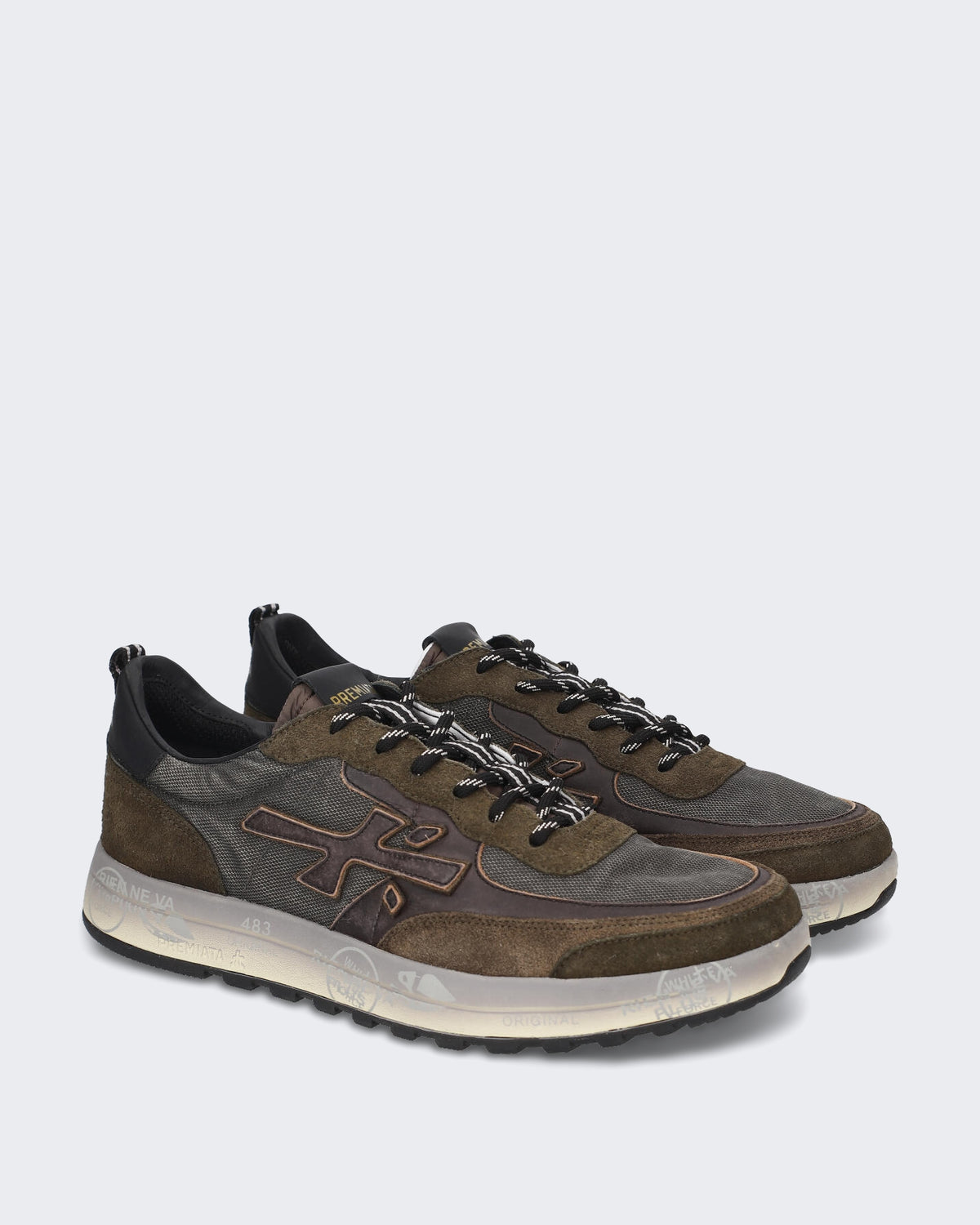 Heren Leren sneaker met multicolor details Bruin