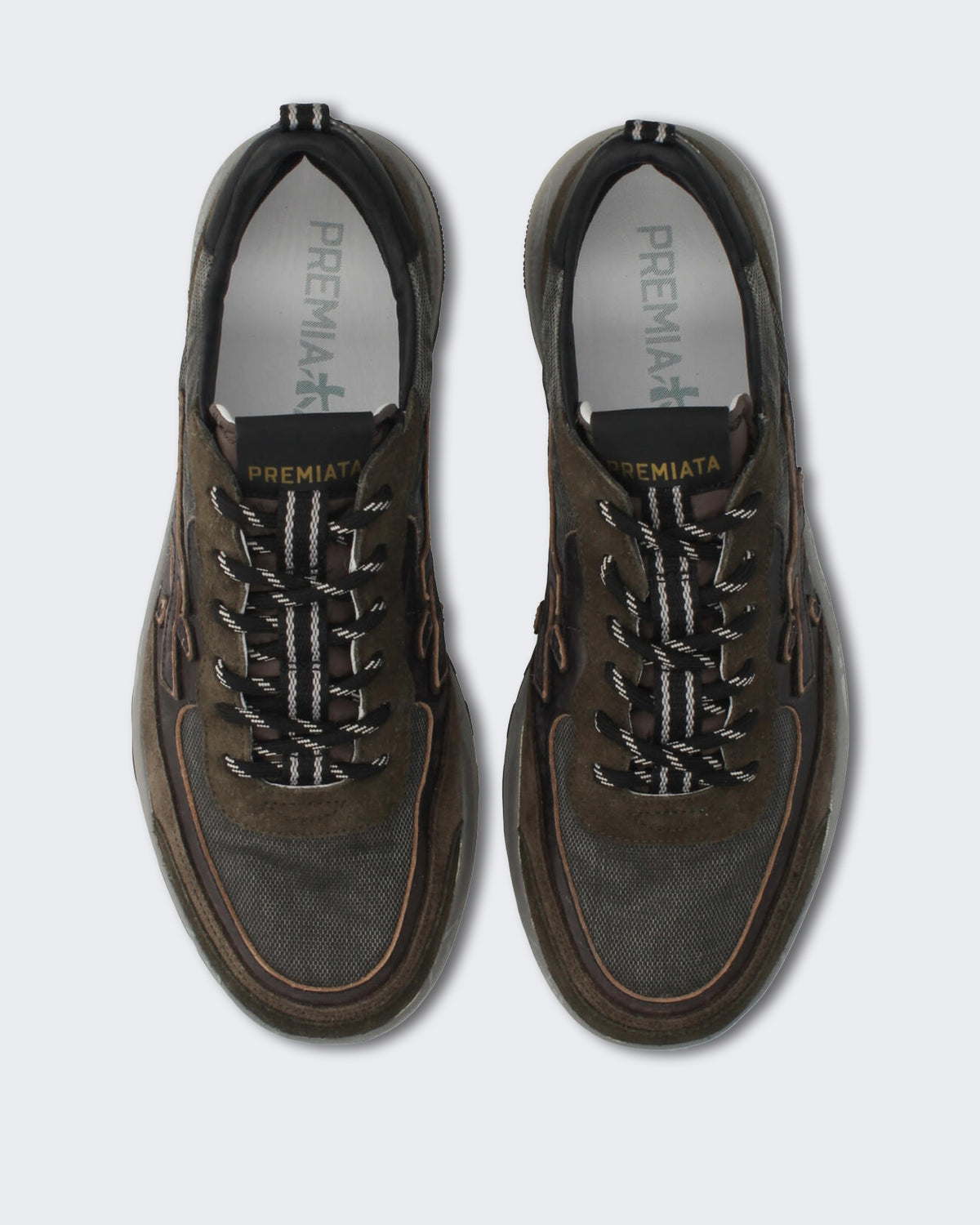 Heren Leren sneaker met multicolor details Bruin