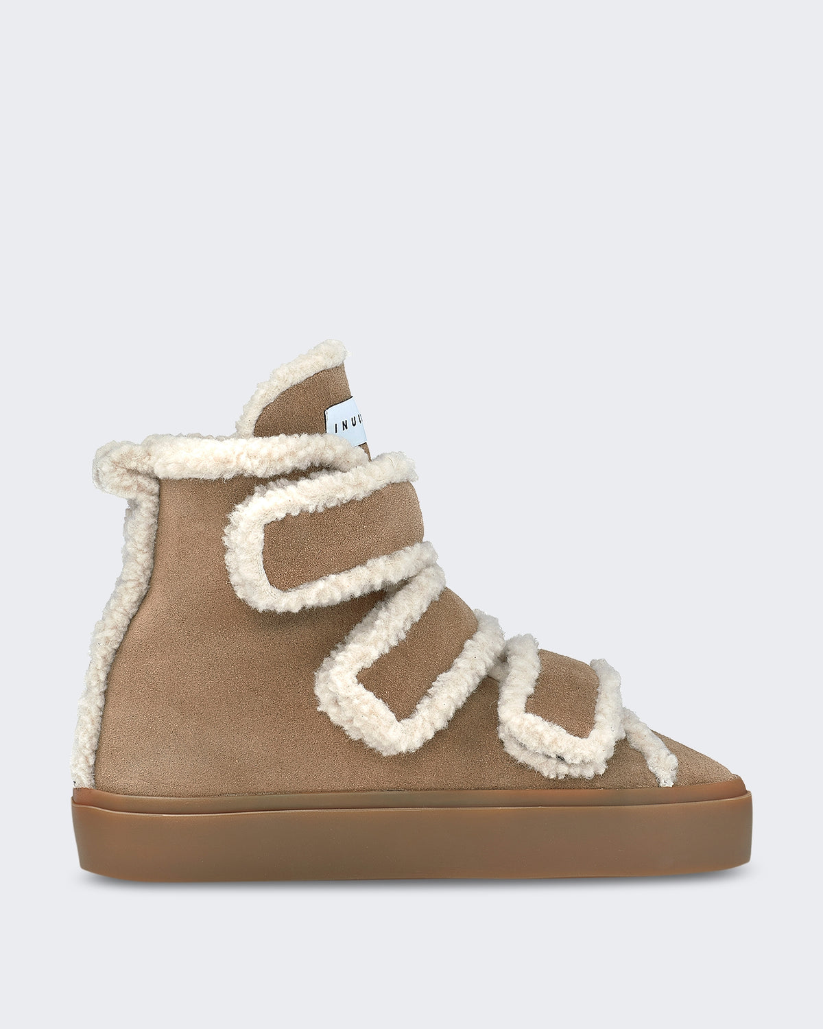 Damen Wedge Stiefel met shearling en klittenband Beige