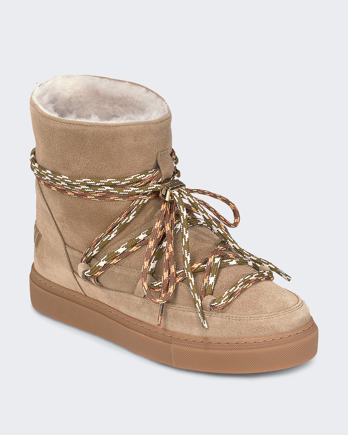 Dames Suède laars met dubbele veterstrik Beige