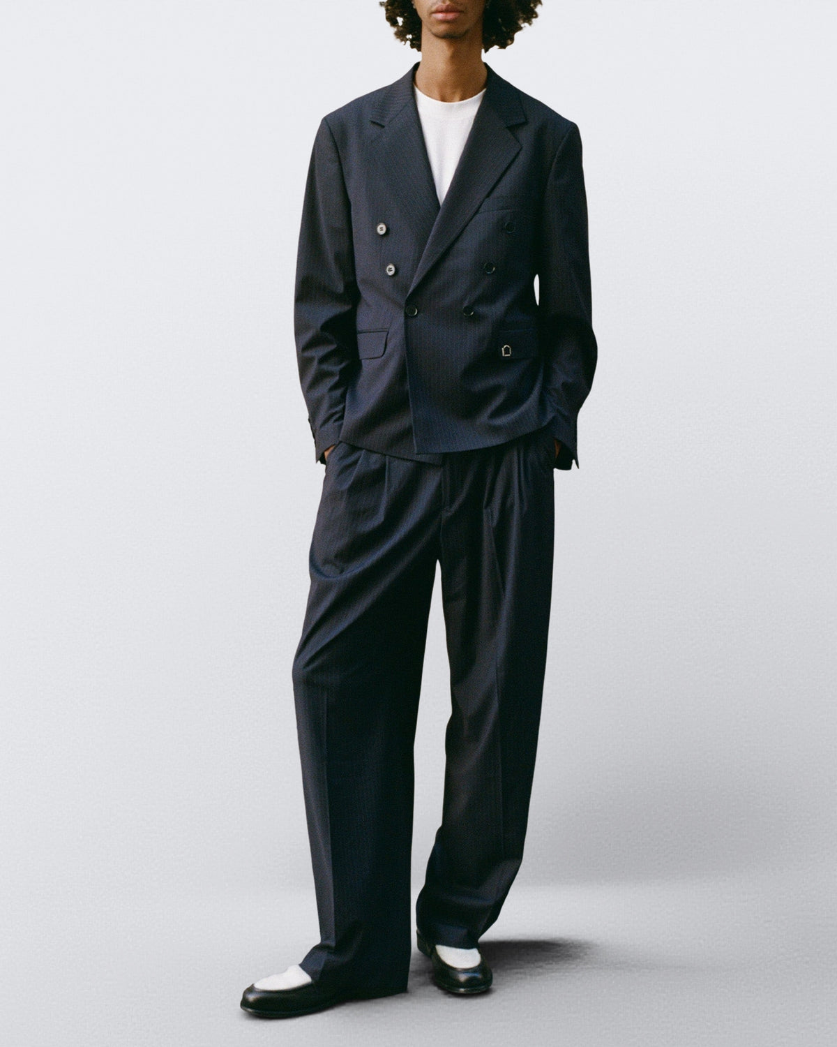 Heren Tailored Baggy Pants Pinstripe Blue