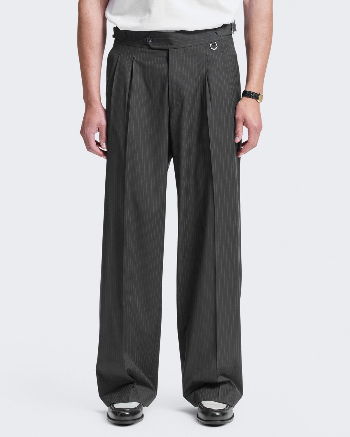 Heren Tailored Baggy Pants Pinstripe Grey