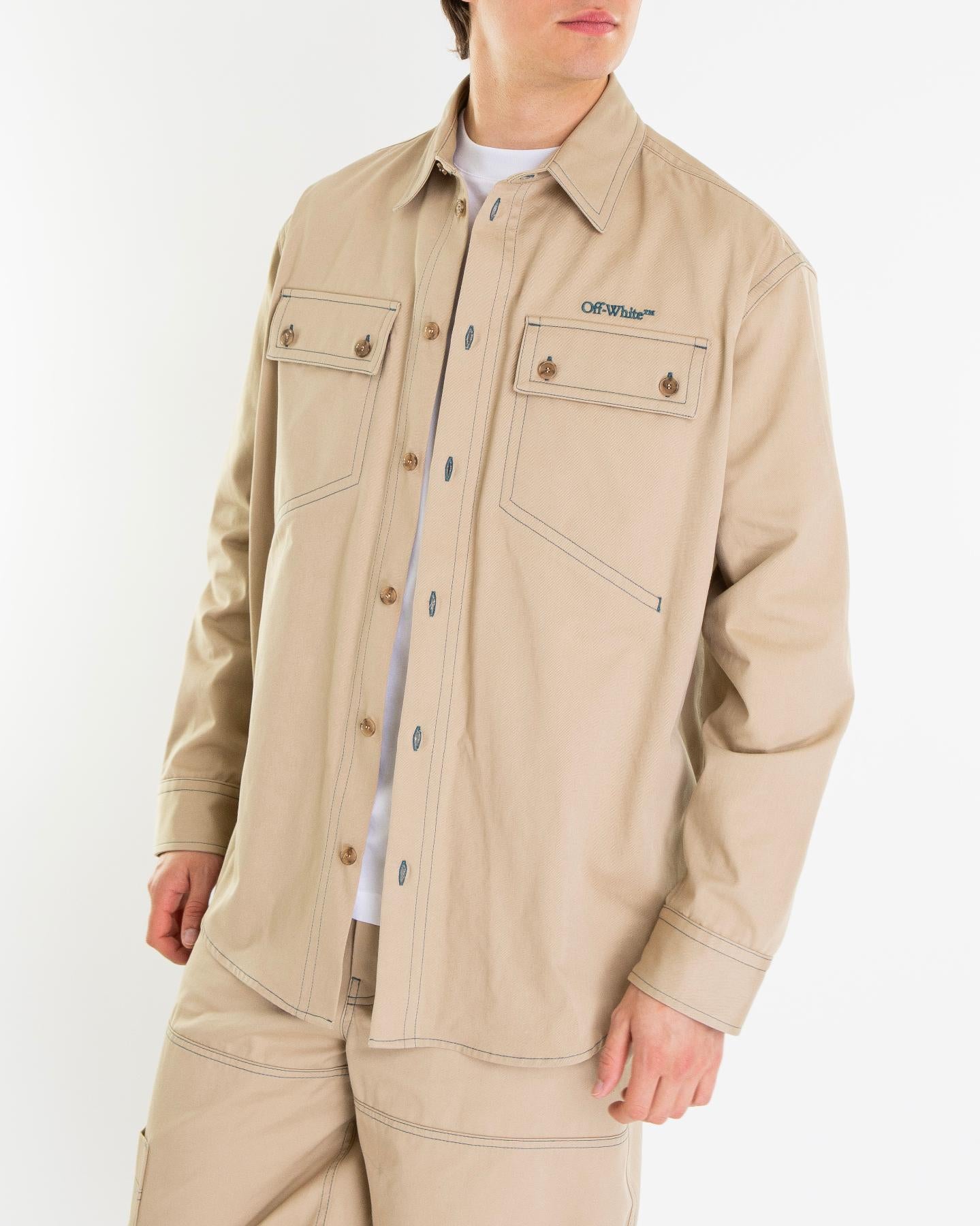 Heren Stitch Cotgab Overshirt Beige