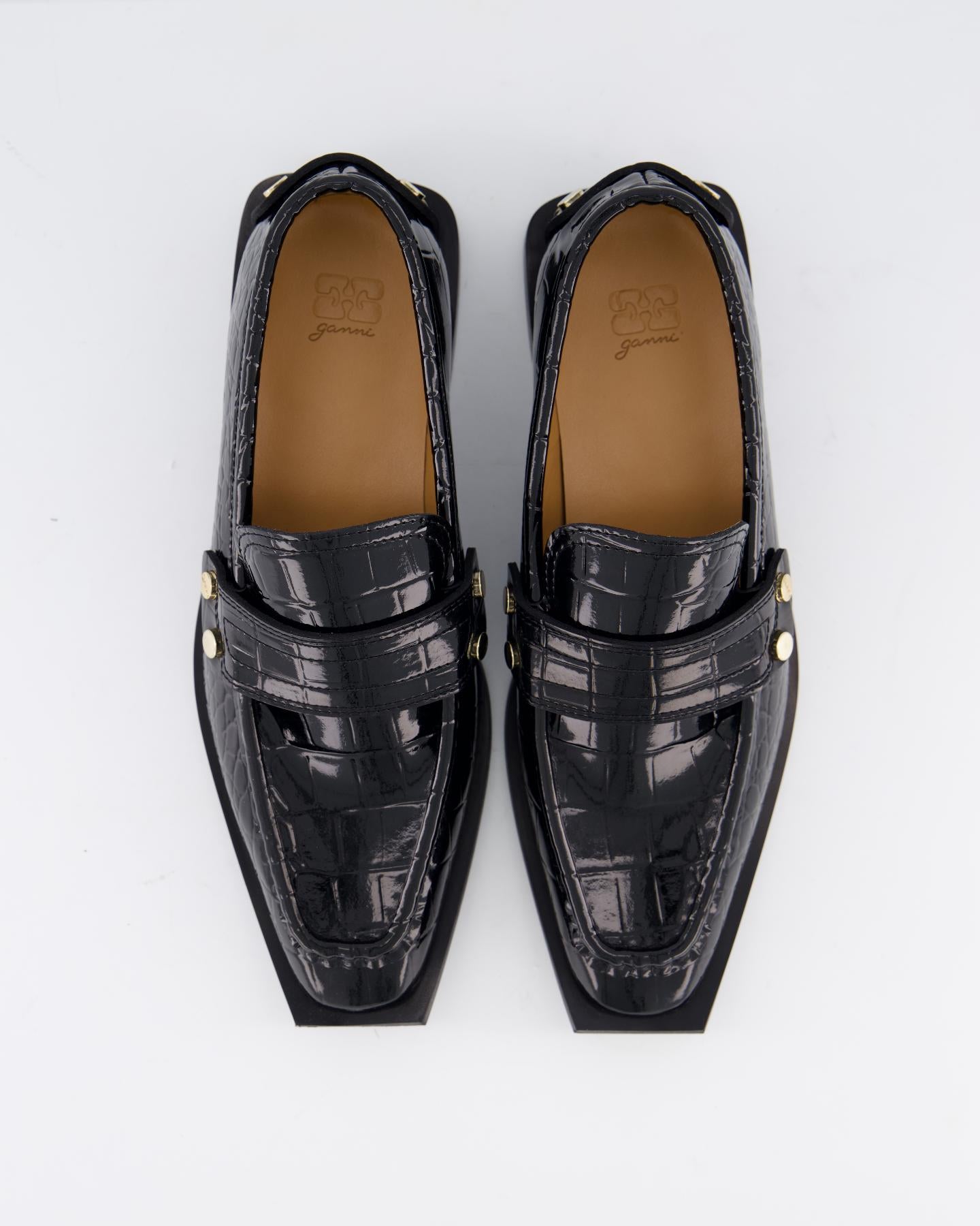 Dames Black Croco Loafers