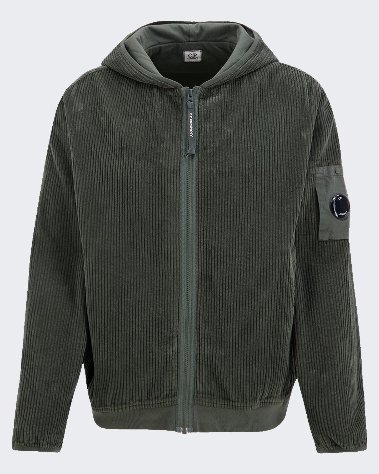 Heren Corduroy Zip Hooded Groen
