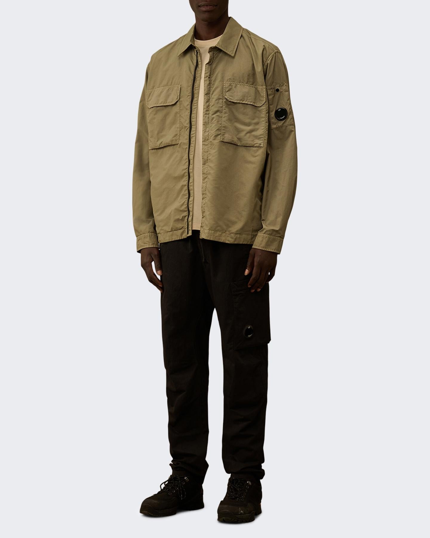 Heren Lens Zipped Overshirt Bruin