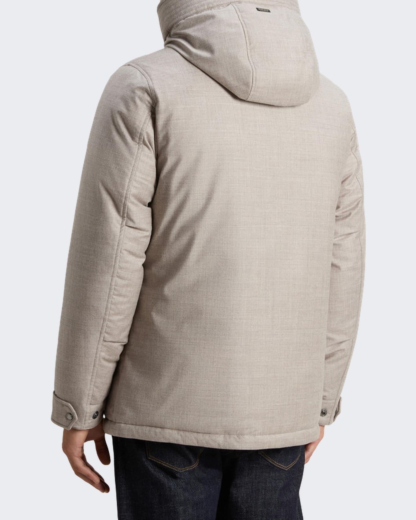 Heren Wool Silk Short Parka Beige