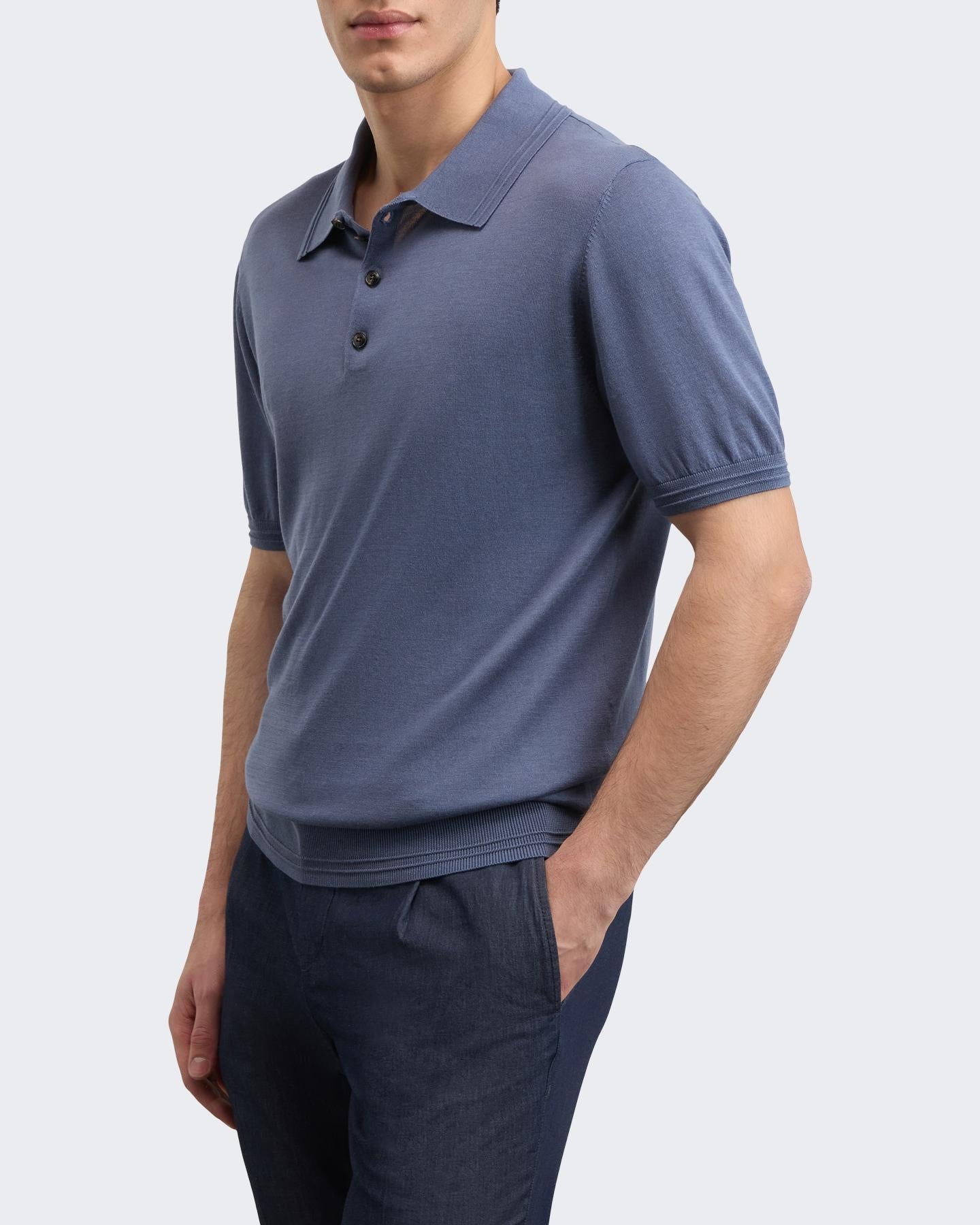 Heren Knitted Polo Blauw
