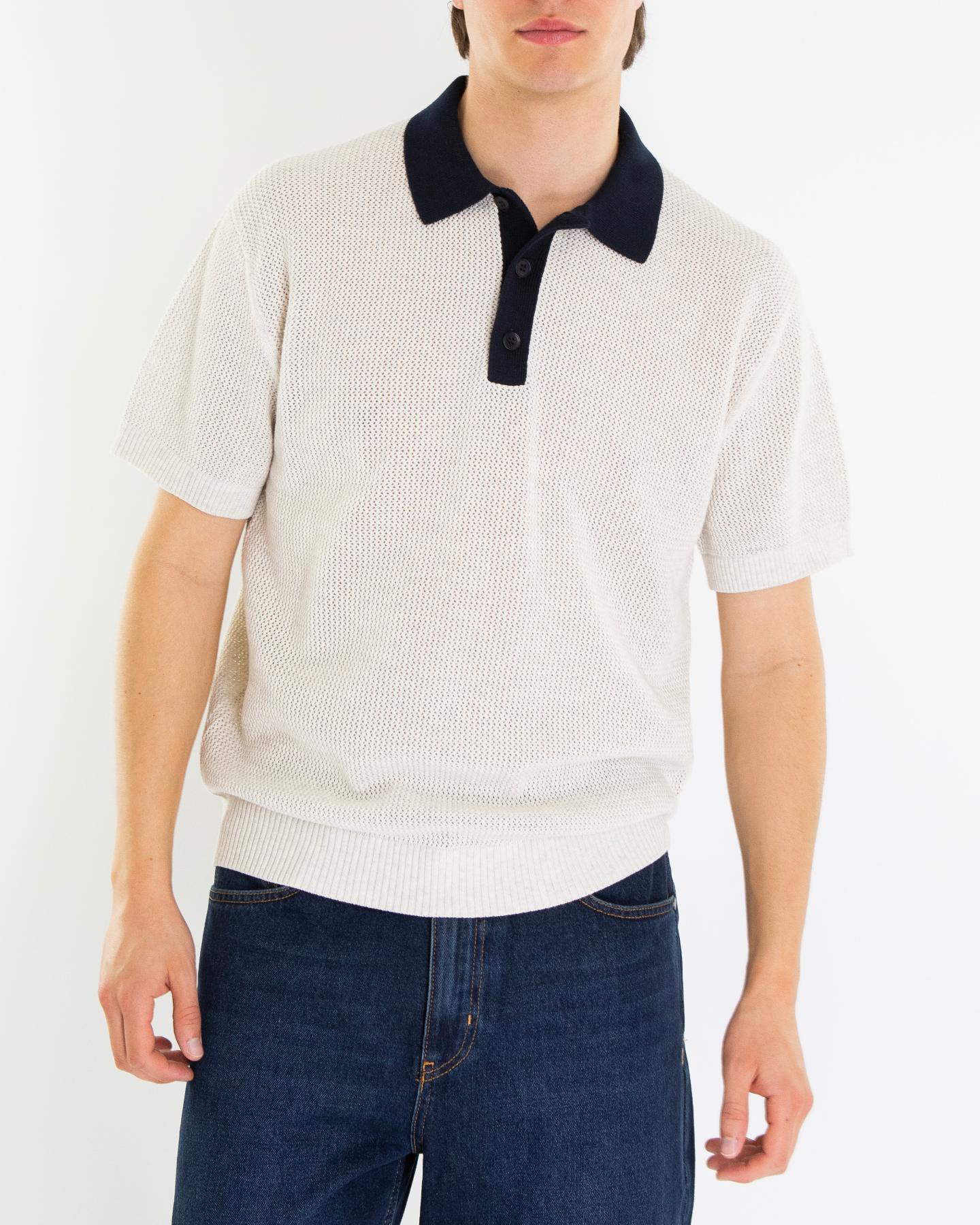 Heren Varsity Polo Knit Wit