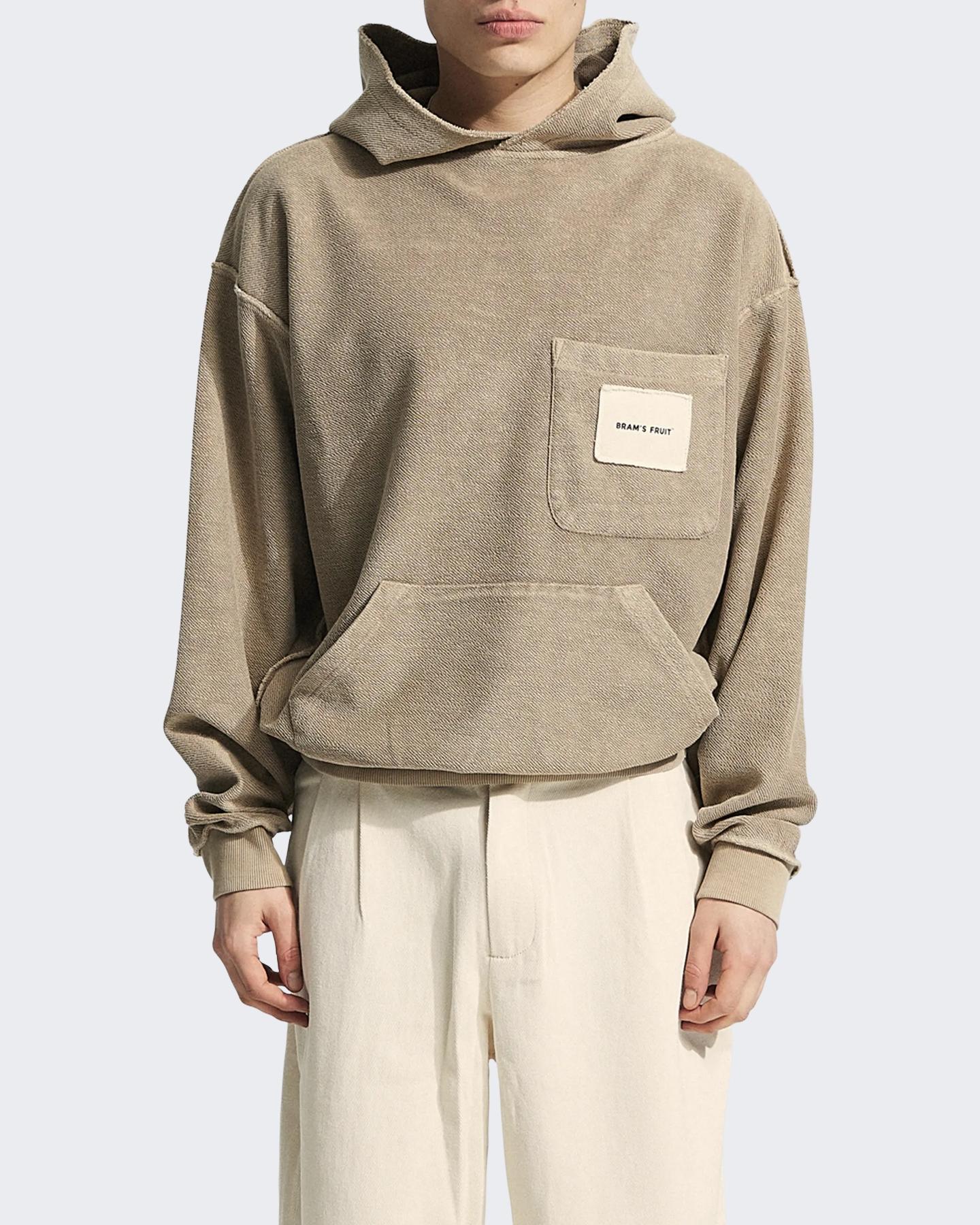 Heren Chest Pocket Hoodie Beige