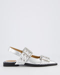 Damen Chunky Buckle Ballerina Silber