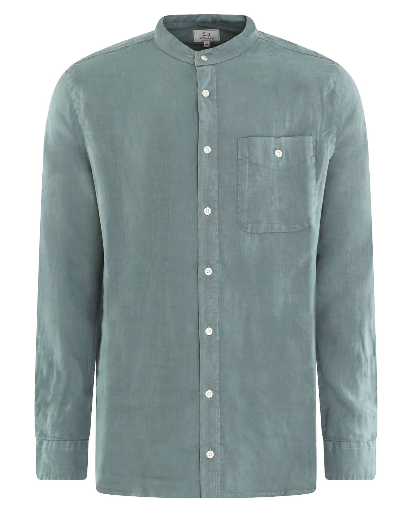 Heren Band Collar Linen Shirt Groen