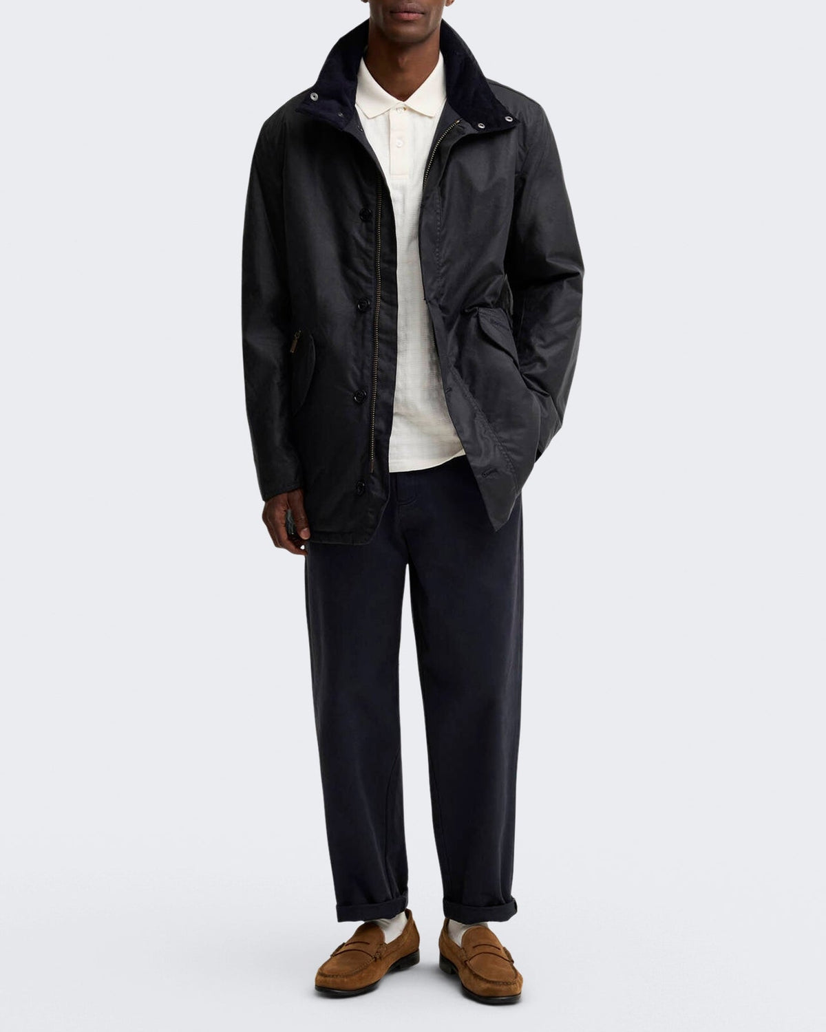 Barbour Heren Modern Powell gewaxte Blauw - Eleganza.nl