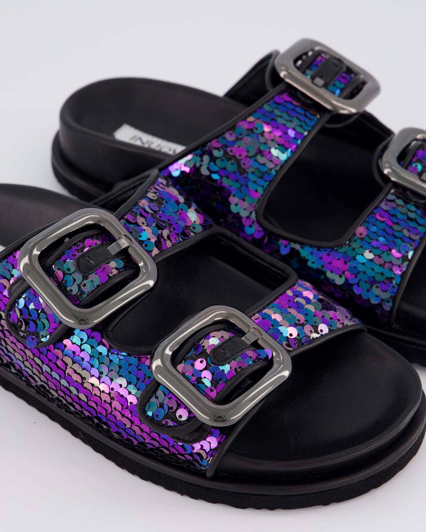 Dames Buckle Slipper Zwart/Rainbow