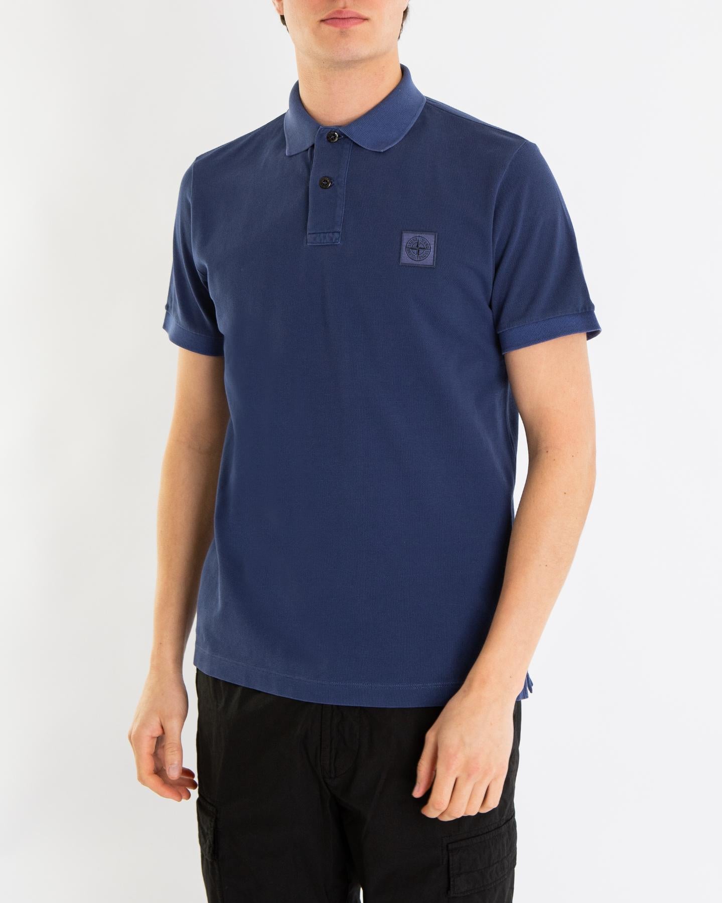 Heren Pique Compass Polo Blauw