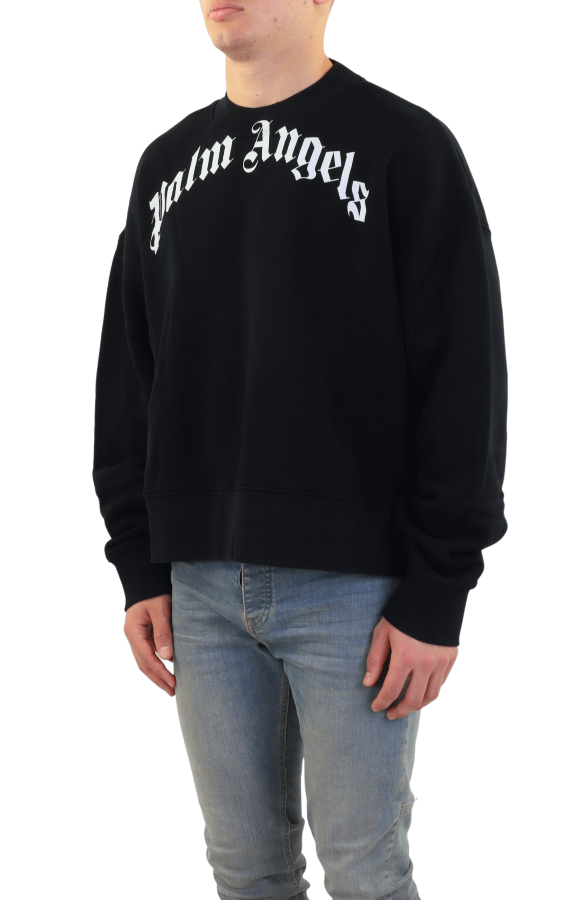 Heren Curved Logo Sweater Zwart