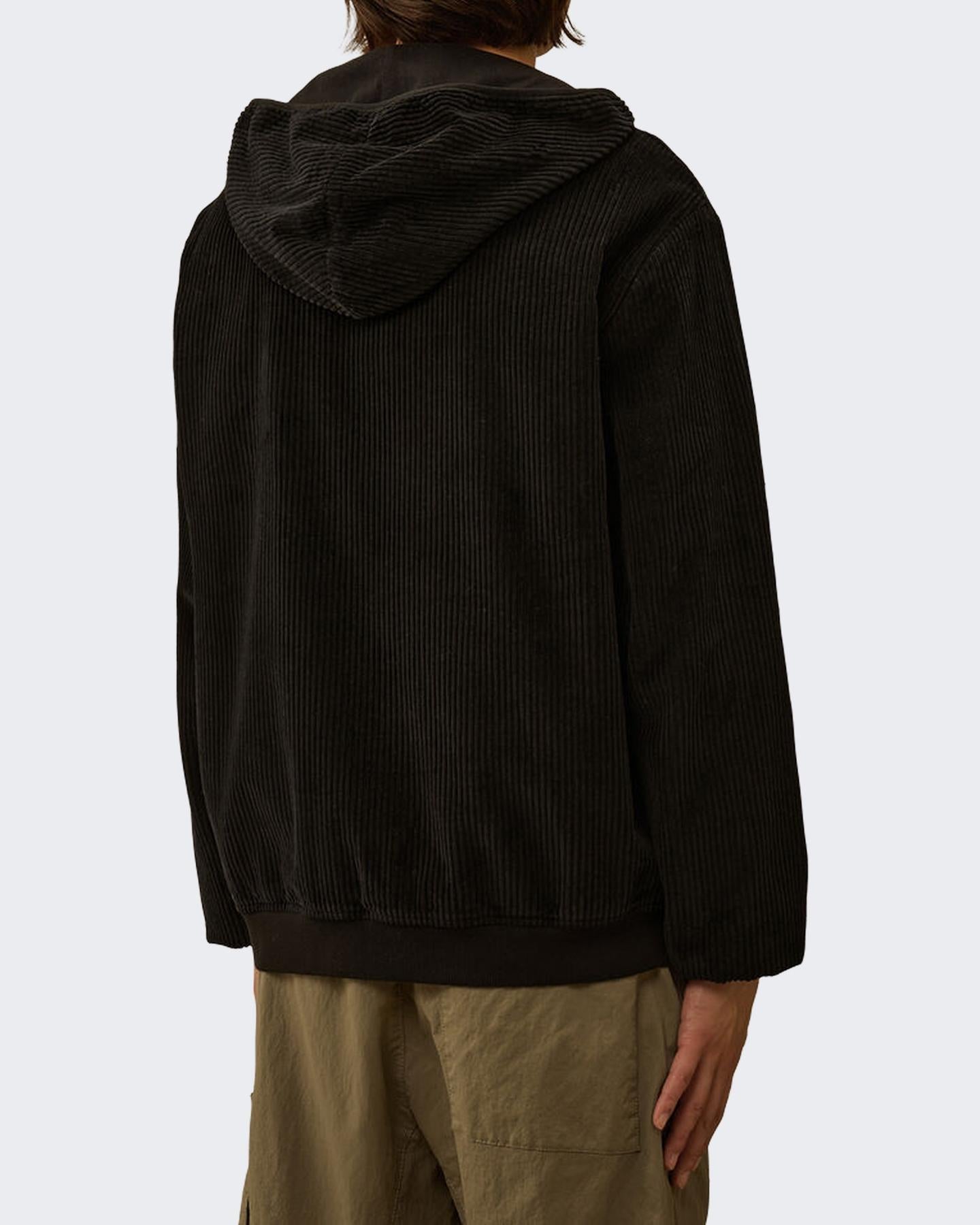 Heren Curduroy Zip Hooded Zwart
