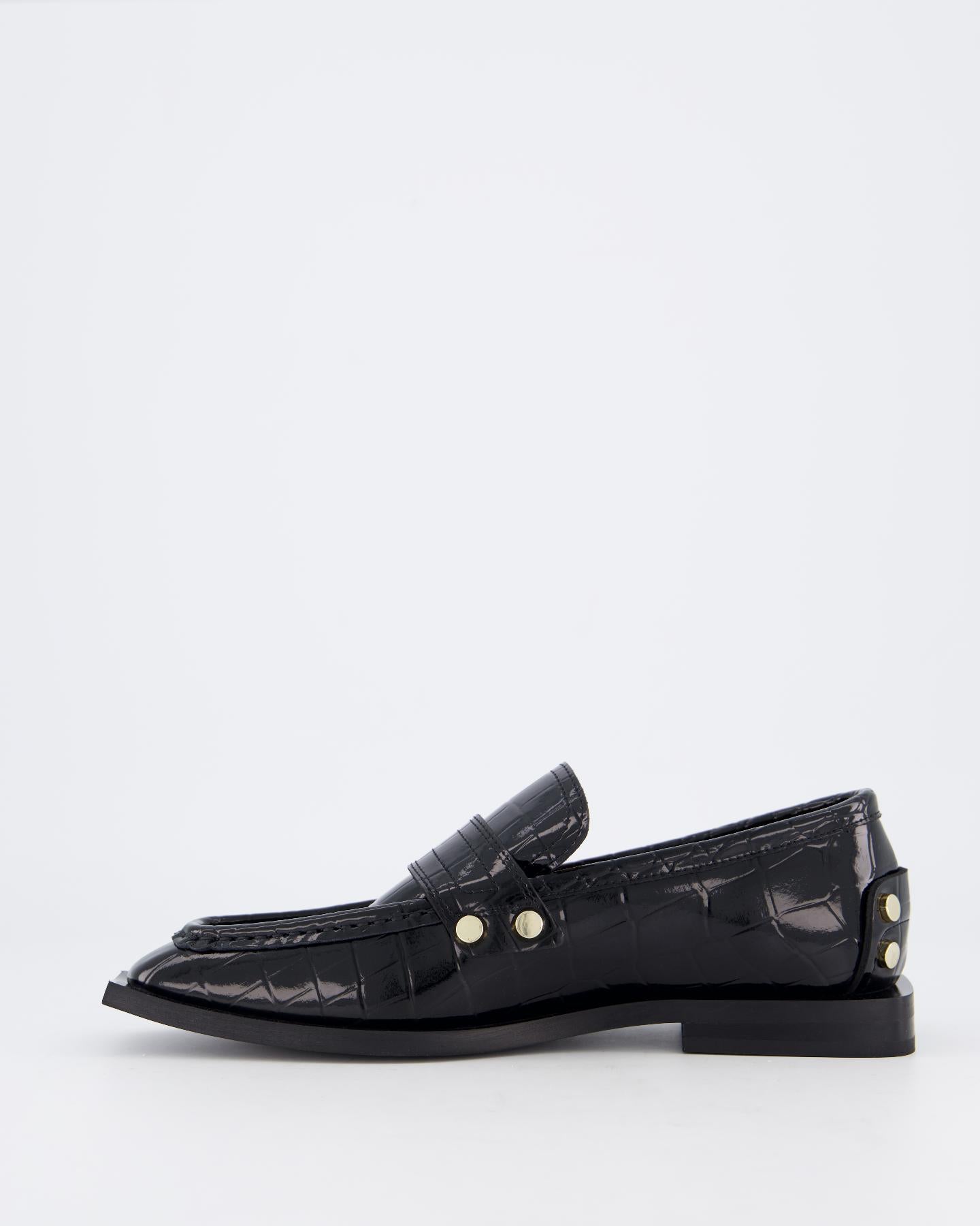 Dames Black Croco Loafers