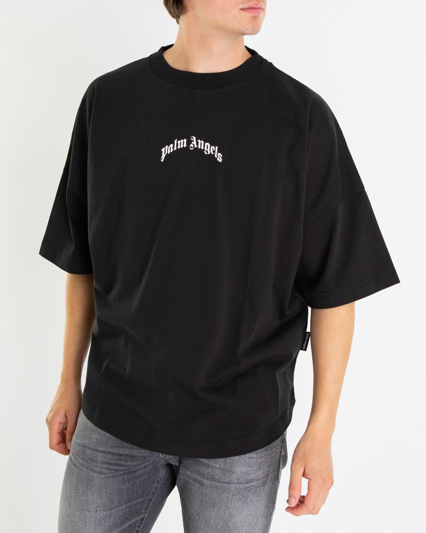 Heren Back Curved T-Shirt Zwart