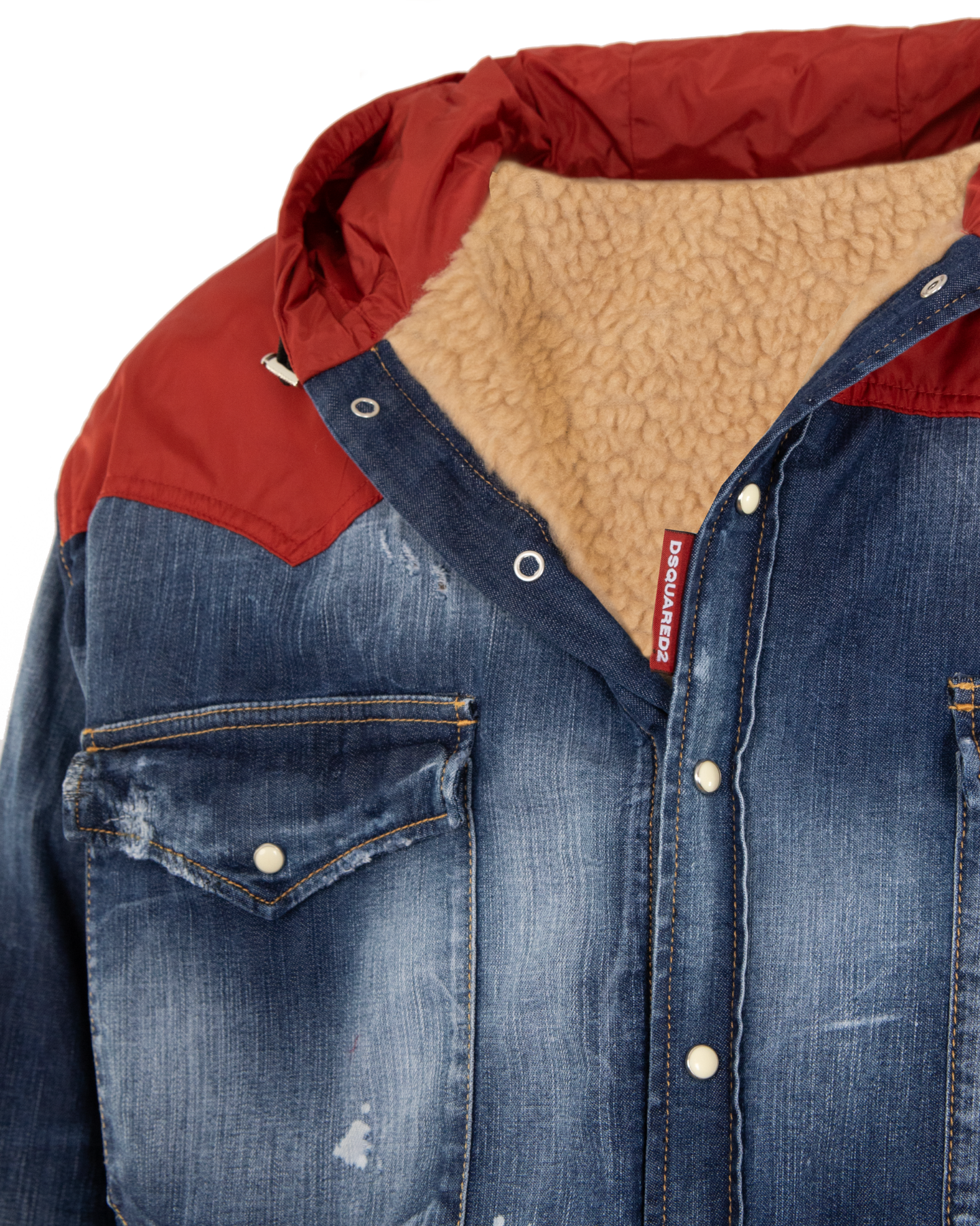 Heren Denim Hooded Jack Blauw/Rood