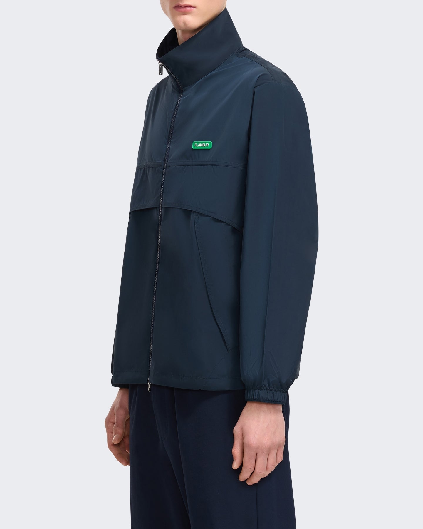 FLÂNEUR Heren Badge track jacket met embleem Blauw - Eleganza.nl