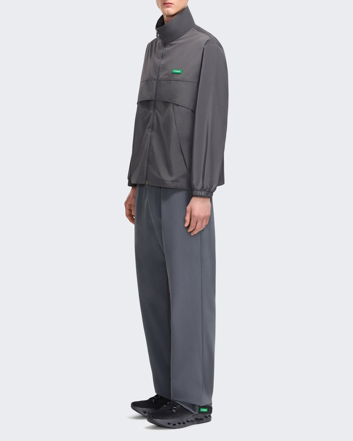 FLÂNEUR Heren Badge track jacket met embleem Grijs - Eleganza.nl