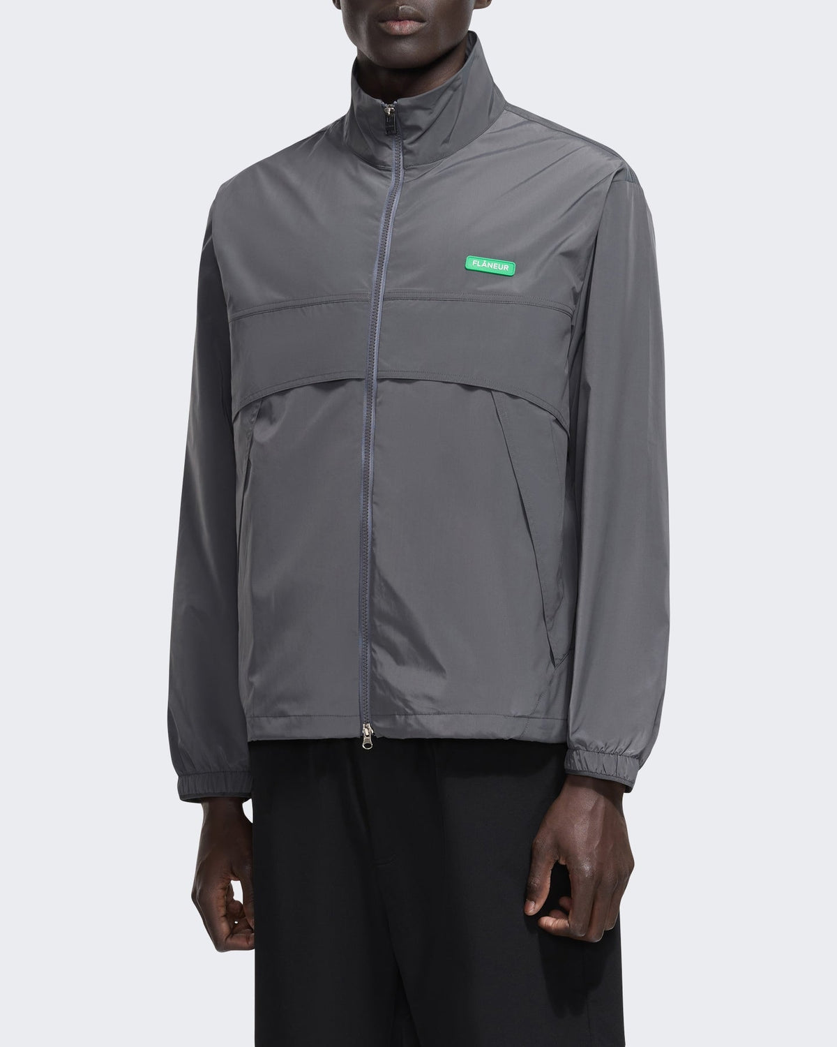 FLÂNEUR Heren Badge track jacket met embleem Grijs - Eleganza.nl