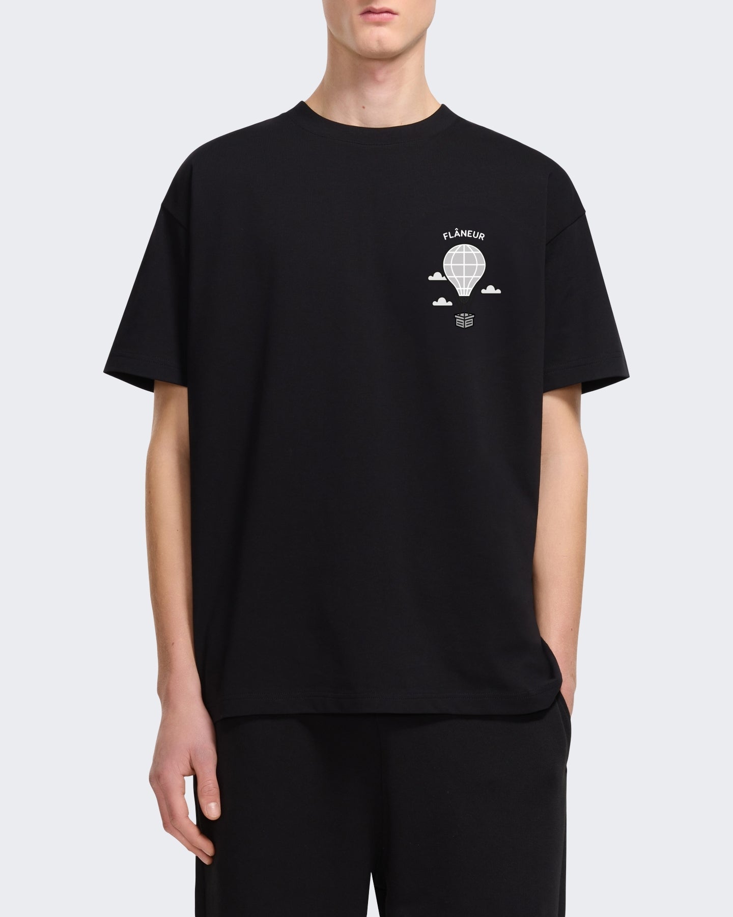 FLÂNEUR Heren Balloon T-shirt met korte mouw Zwart - Eleganza.nl