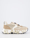 Dames Leren sneaker met vetersluiting Beige