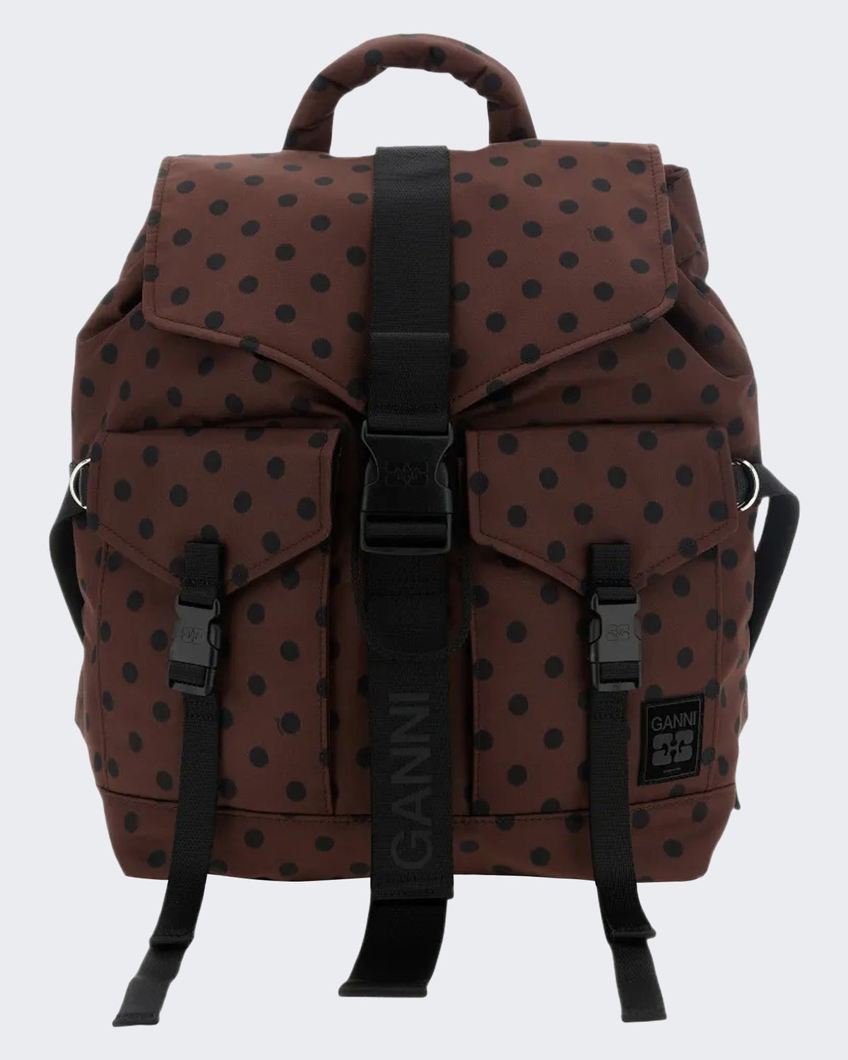 Ganni Dames Re-Tech nylon rugzak met print Bruin - Eleganza.nl