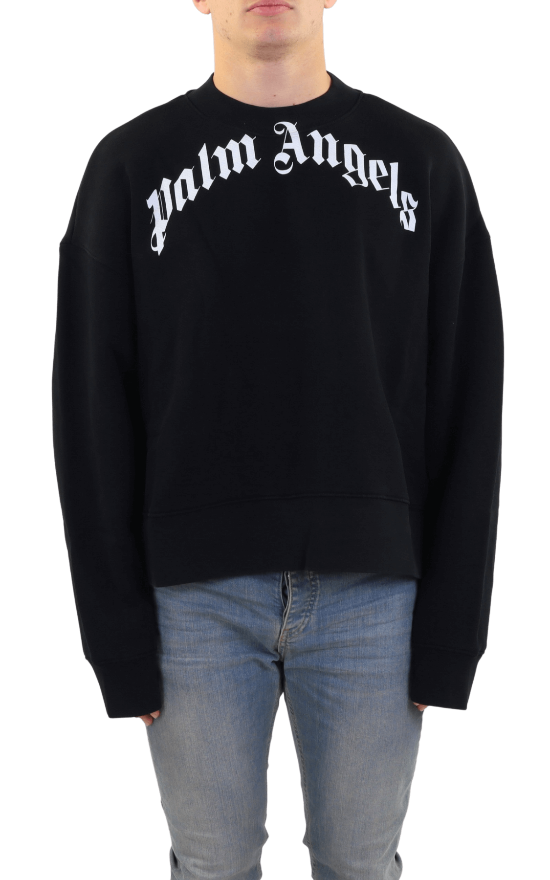 Heren Curved Logo Sweater Zwart