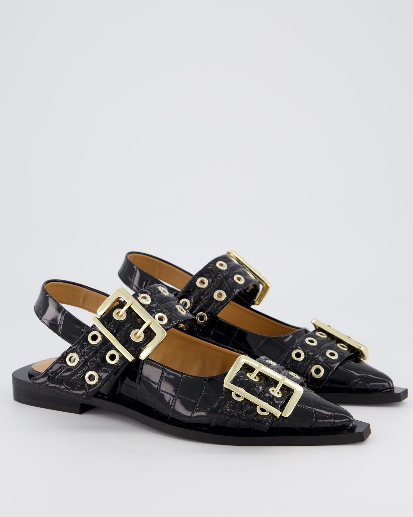 Dames Chunky Buckle Ballerina Croco